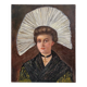Old oil painting on canvas portrait of a woman in traditional costume