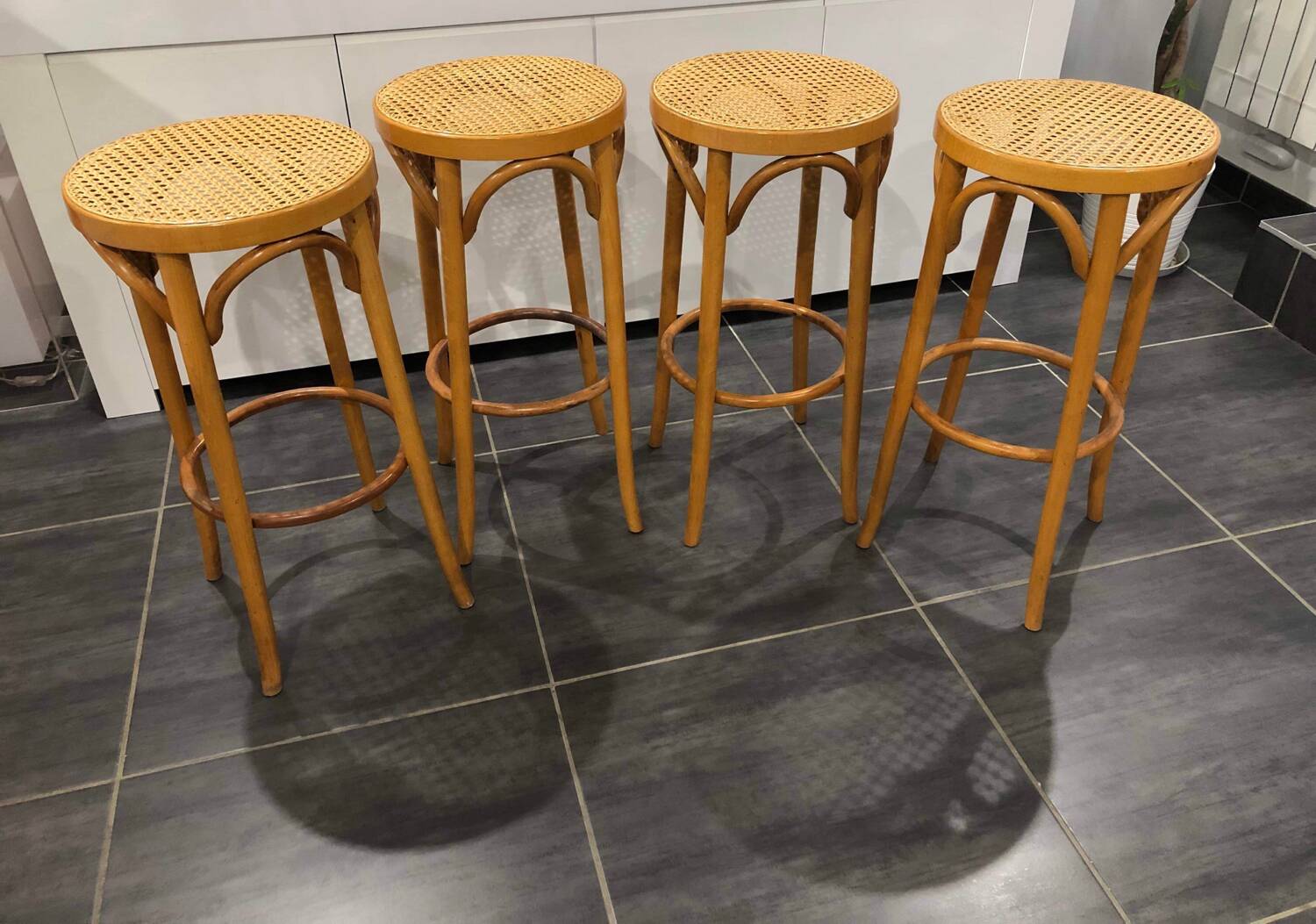 Set of 4 traditional cane stools