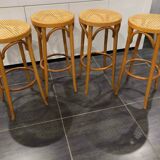 Set of 4 traditional cane stools