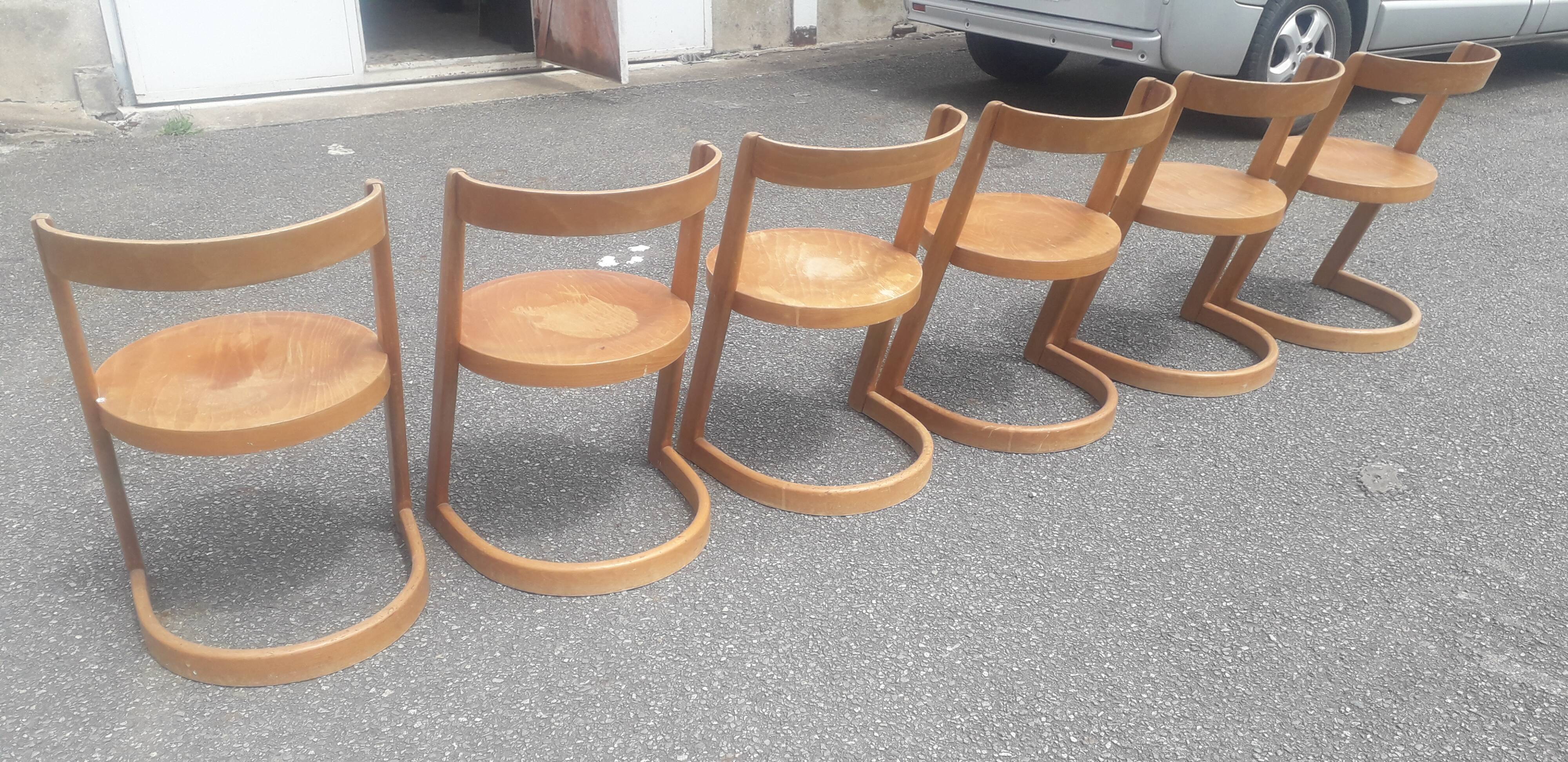 Suite de 6 chaises vintage Baumann modèle Halfa