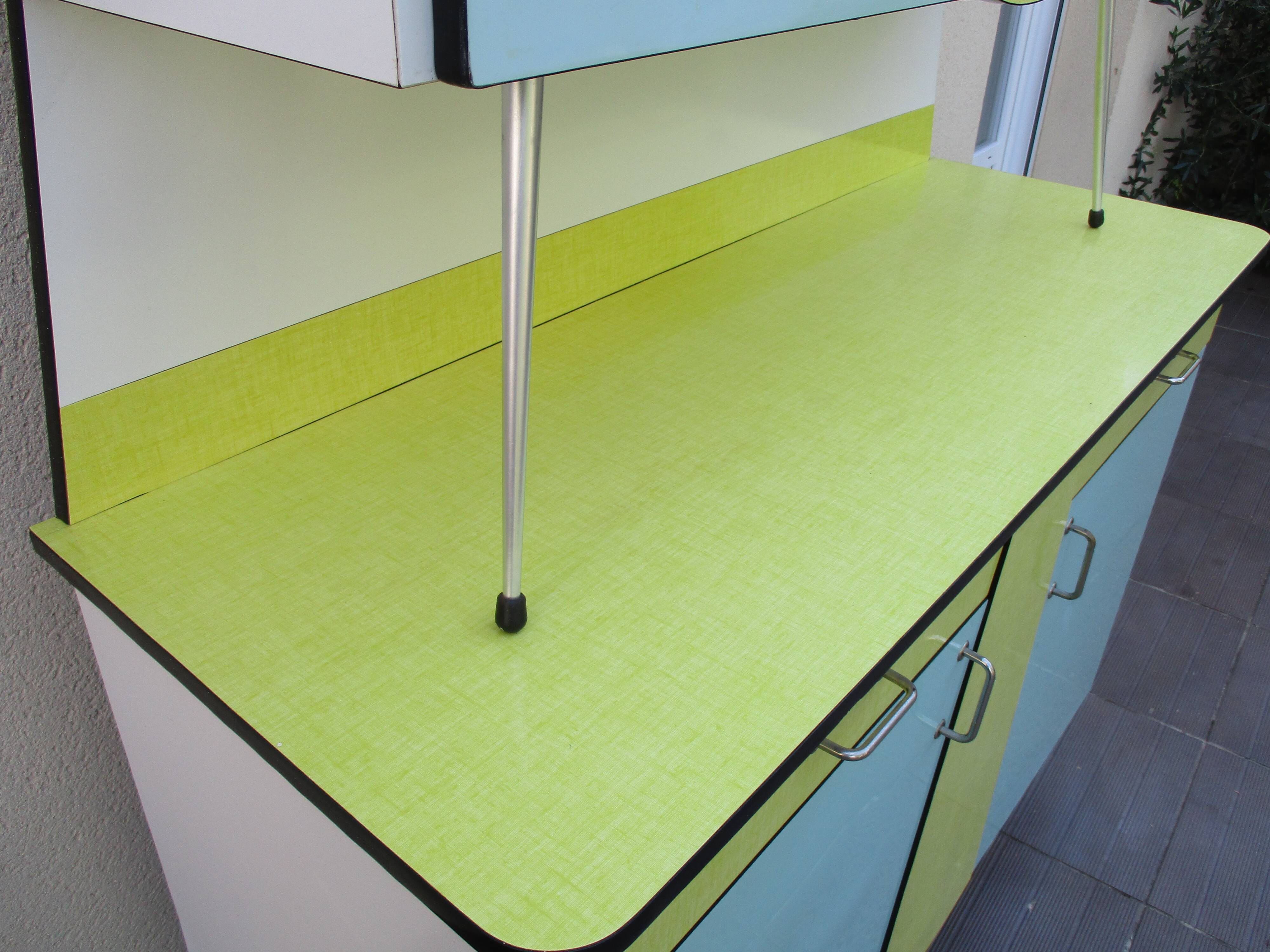 Yellow and blue vintage formica kitchen buffet