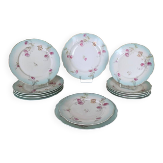 Service de table porcelaine monogrammes tb - plat + assiettes plates + dessert