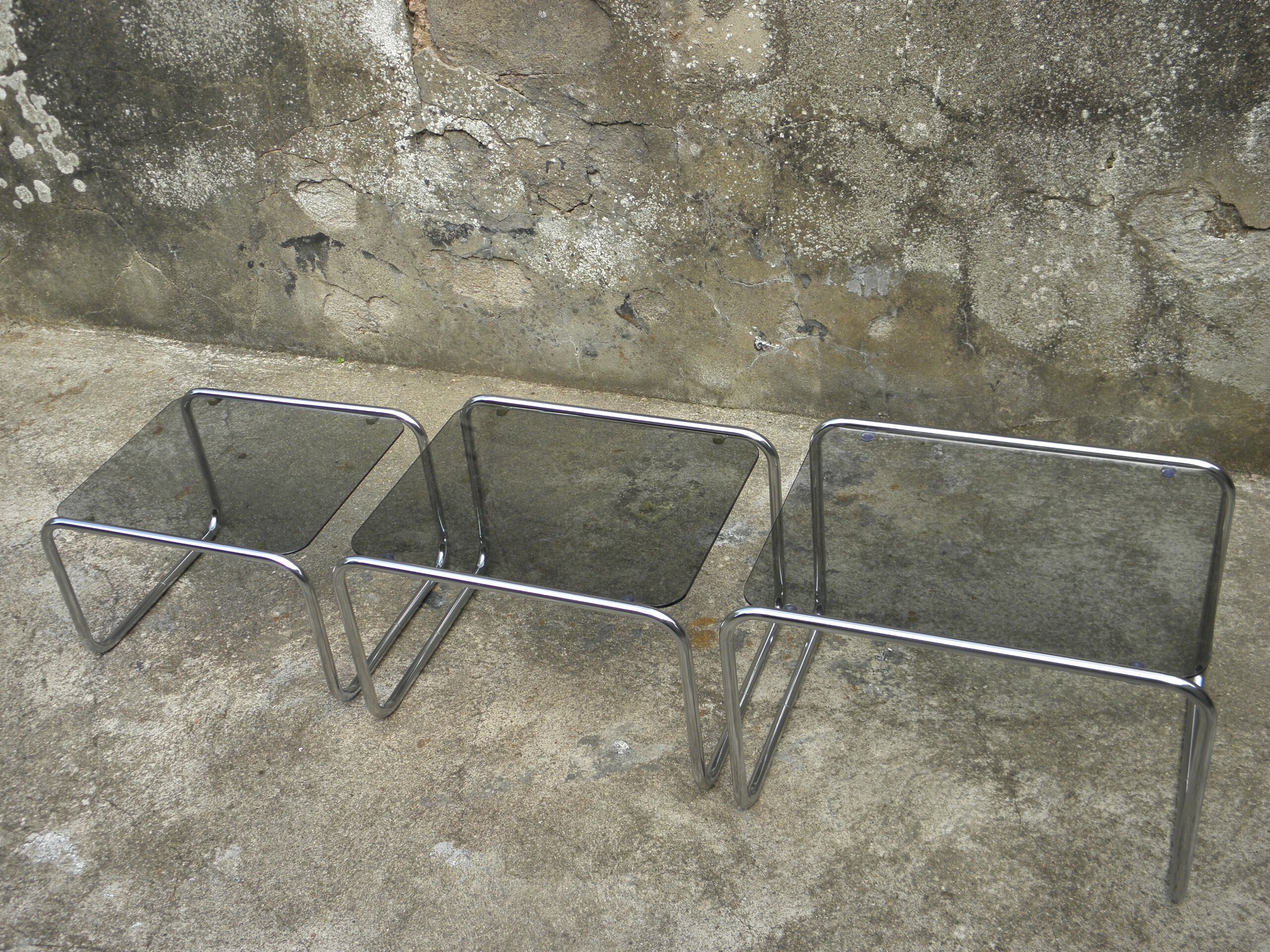 Trundle tables chrome and glass 1970