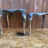 Paire de table basse gigogne style Louis XV en aluminium poli vintage