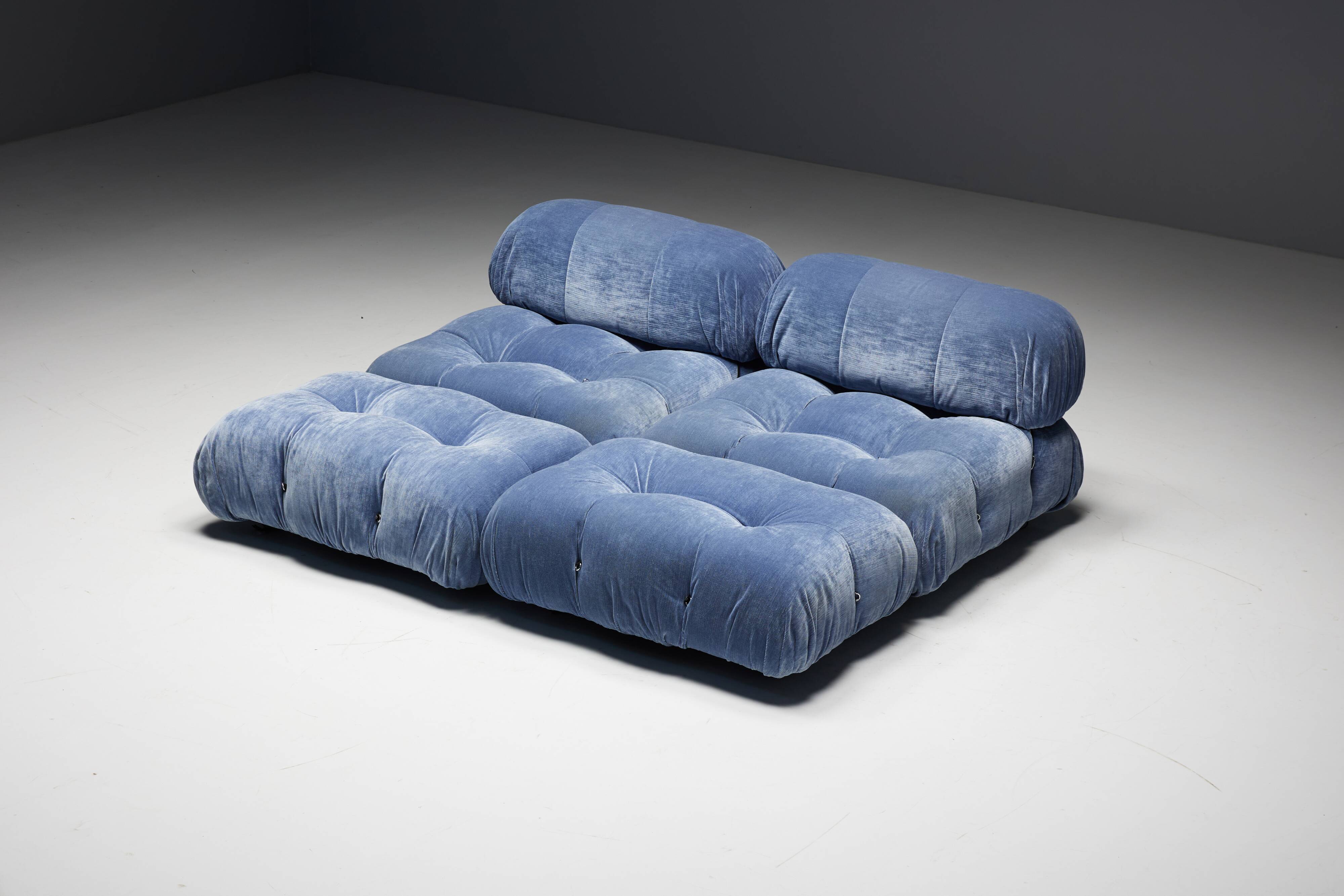 Blue Velvet Camaleonda Sofa by Mario Bellini for B&B Italia, Italy, 1970s