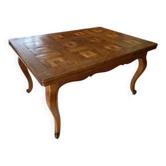Louis XV style table in solid wood with marquetry – with extensions