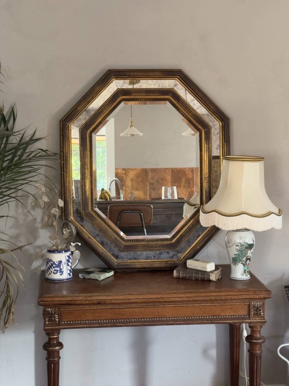 Vintage octagonal gold mirror – Belgium, 1960s/1970s