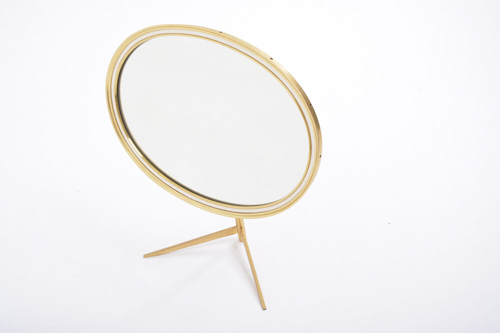 Miroir de Table Ovale Mid-Century Moderne en Laiton par Vereinigte Werkstätten
