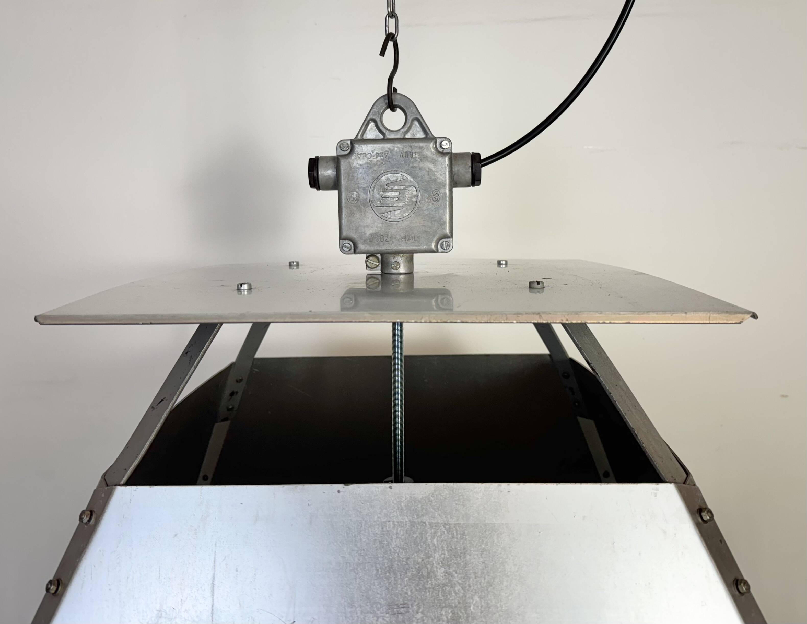 Large Silver Industrial Factory Pebdant Lamp, 1970s