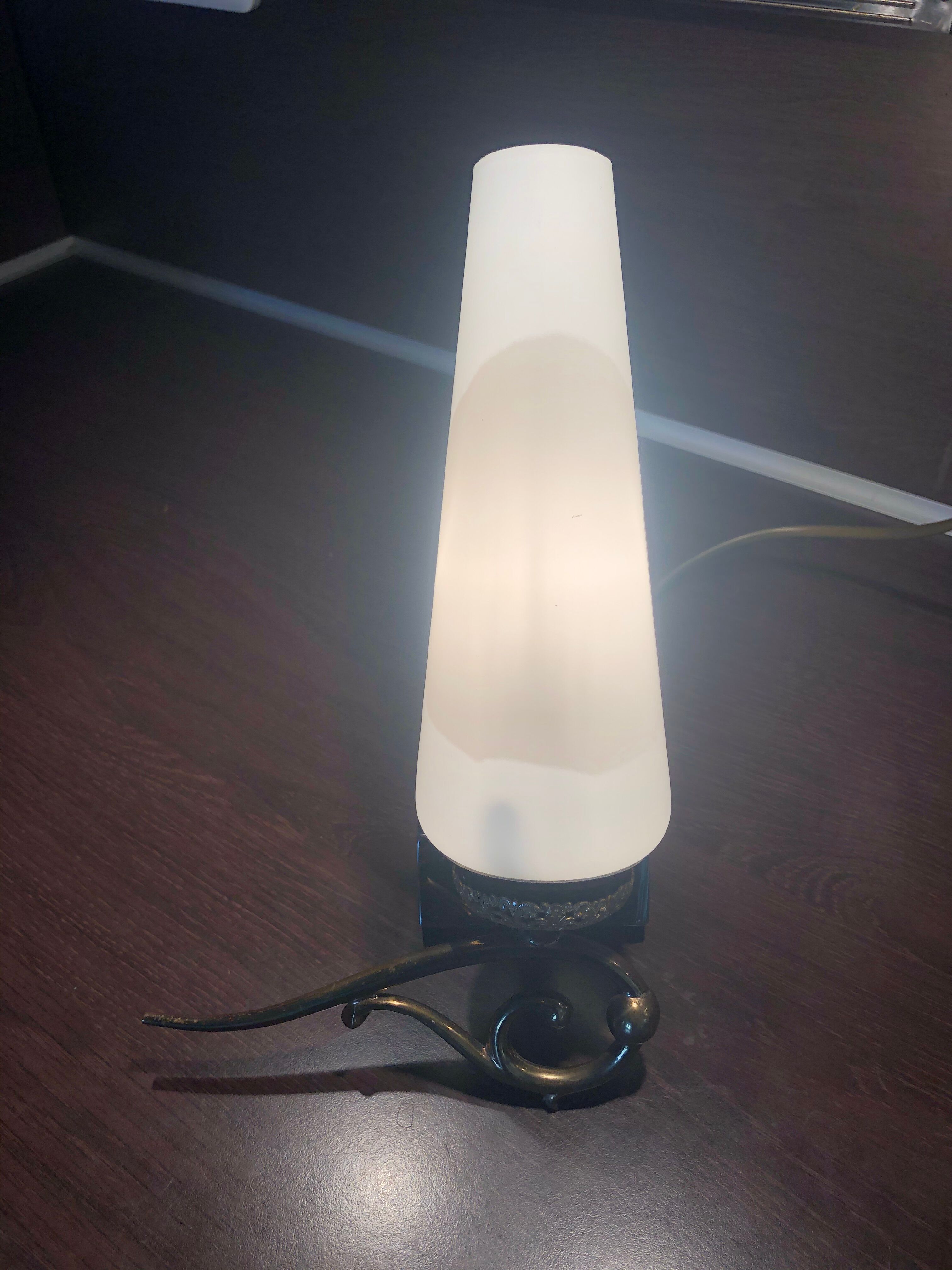 Pair of wall sconces in opaline and brass 60s