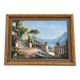 Large oil on canvas, Mediterranean terrace by the lake, signed, gilded frame.