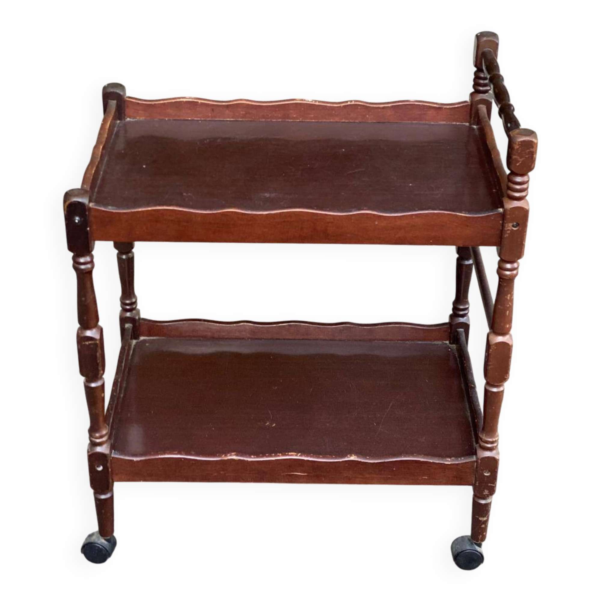 Solid wood serving trolley on wheels