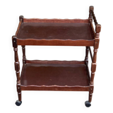 Solid wood serving trolley on wheels
