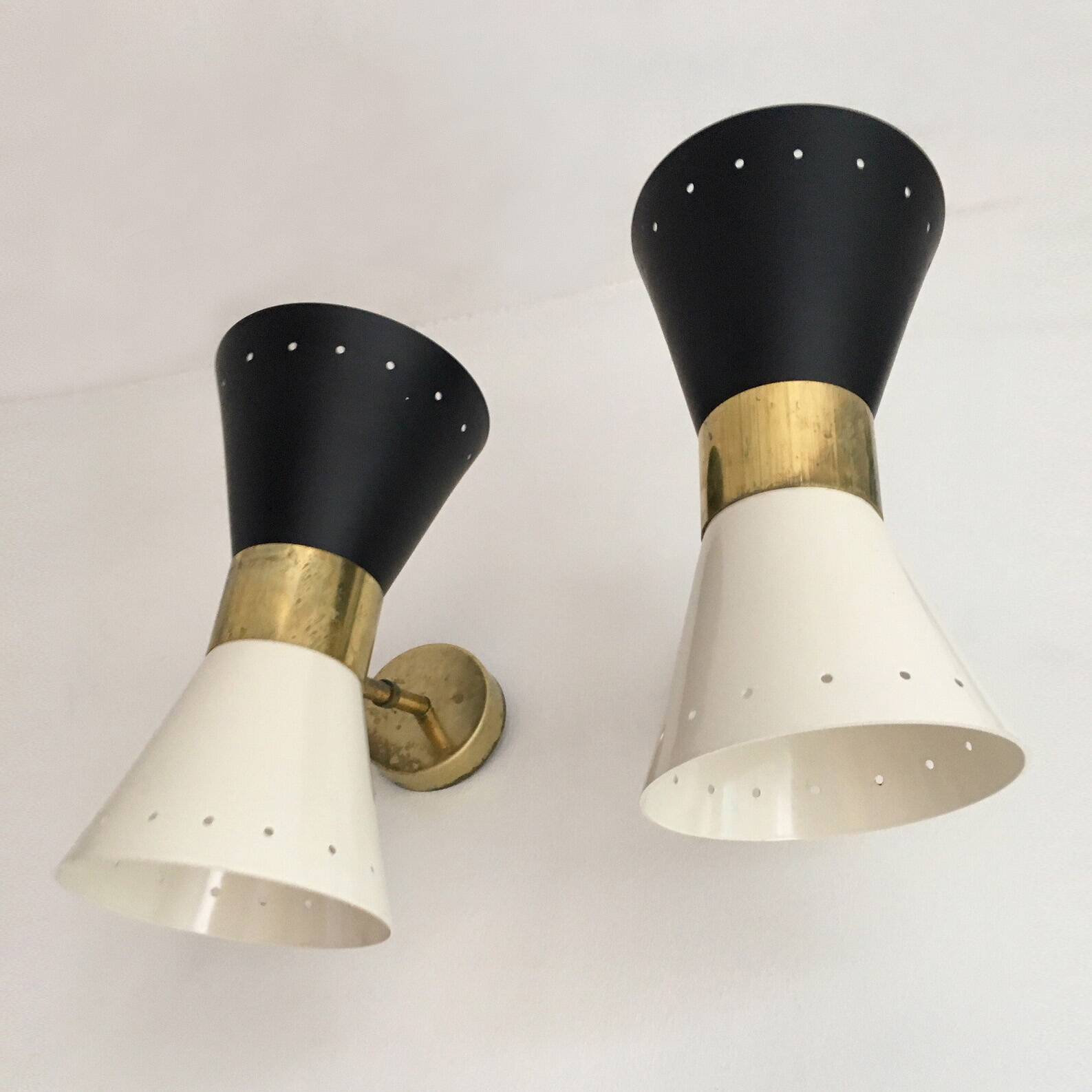 Pair of Italian diabolo wall sconces, 1950s design.
