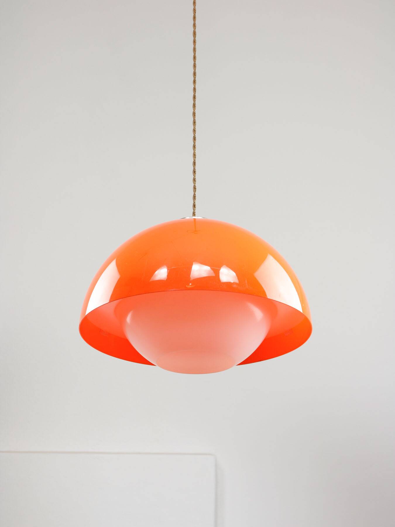 Italian Space Age Pendant in Chrome and Orange Plexiglass, 1970s