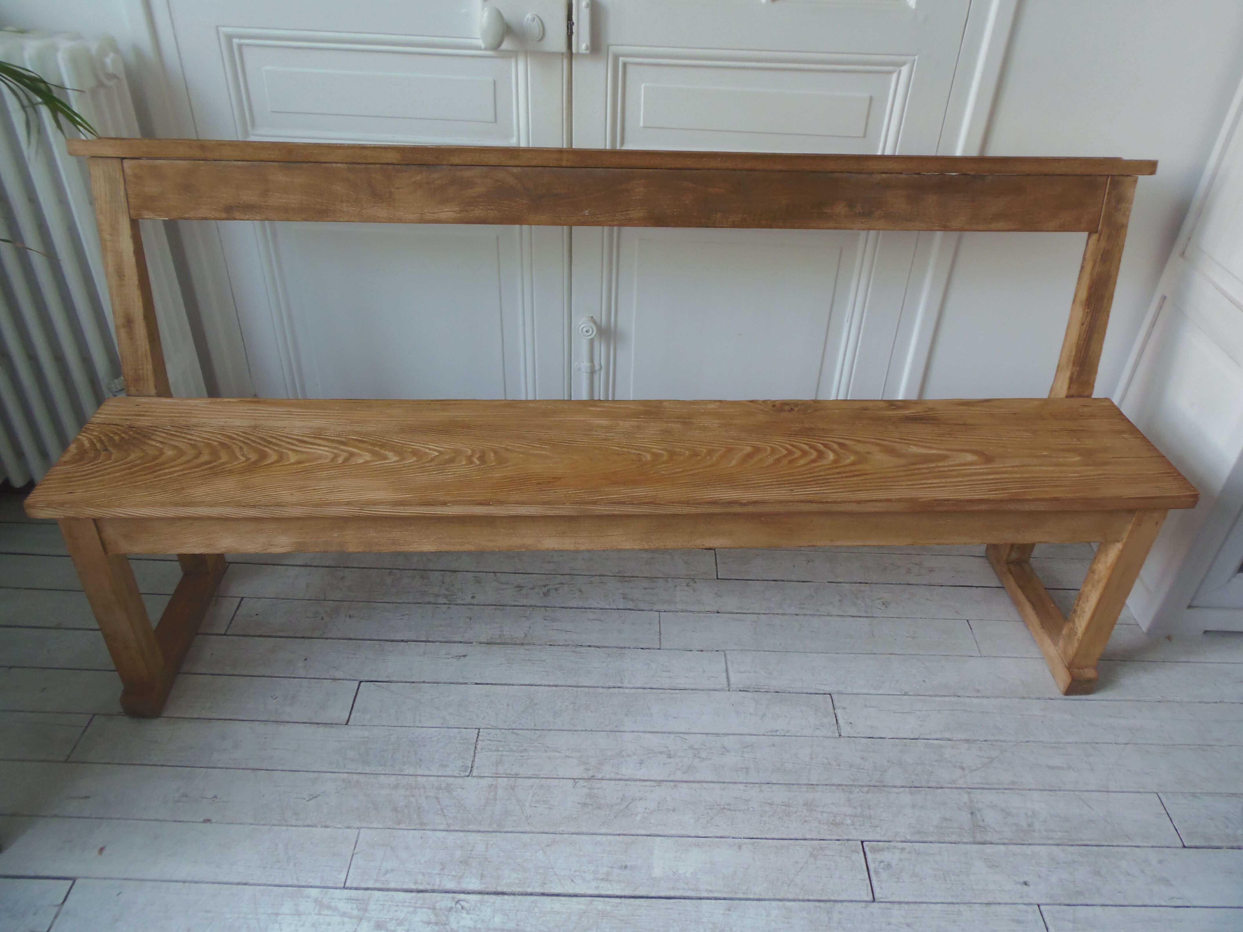 Church pew, pitchpin bed with a light oak waxed finish.