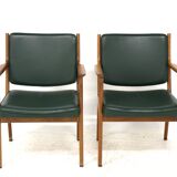 Set de 2 fauteuils en cuir, Karl Erik Ekselius, Suède, 1960