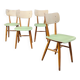 Lot de 4 chaises TON en bois , vert pastel et crème 1960