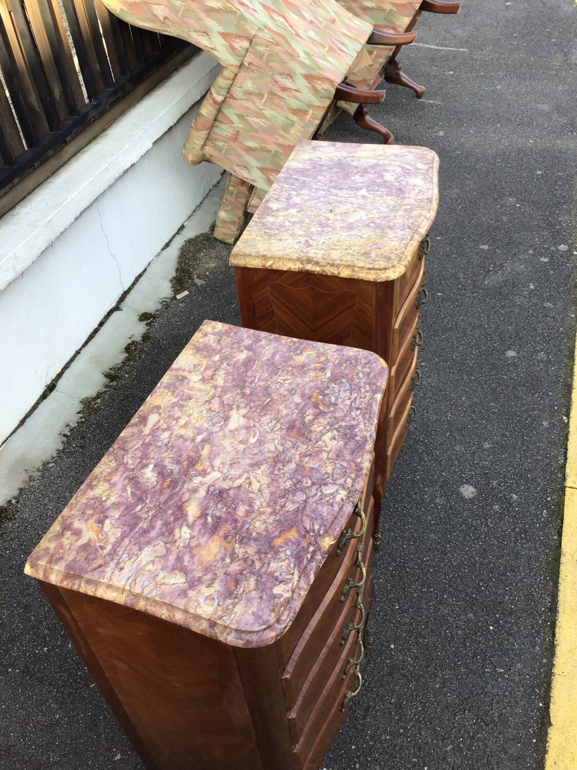 Pair of Louis XV style marquetry chiffonniers