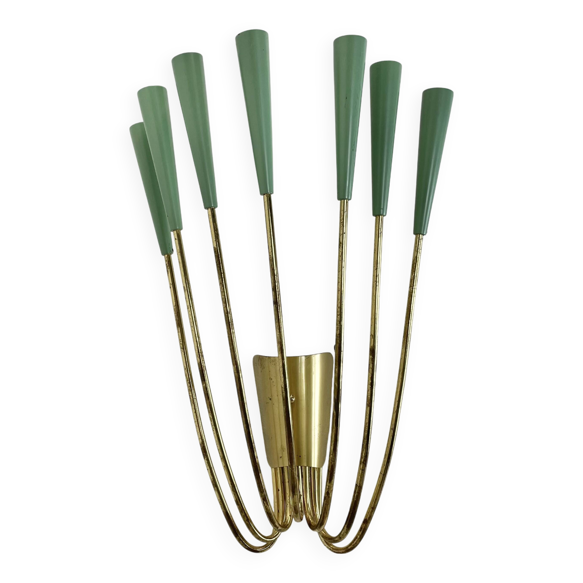 No.1 large 54cm stilnovo style brass theatre wall light sconce, italy, 1950