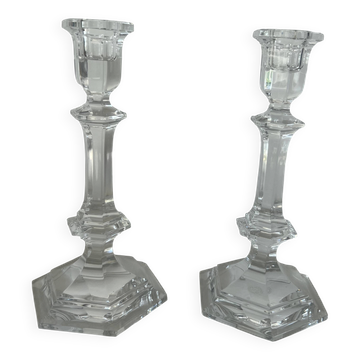 Paire de bougeoirs Baccarat en cristal taillé – Signés Baccarat France – 18