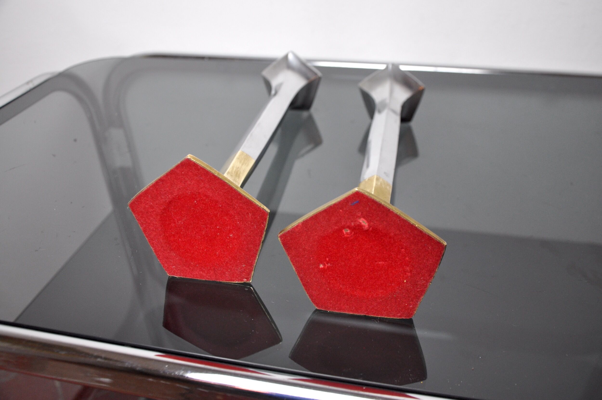 Pair of brutalist candlesticks by david marshall, 1980, spain