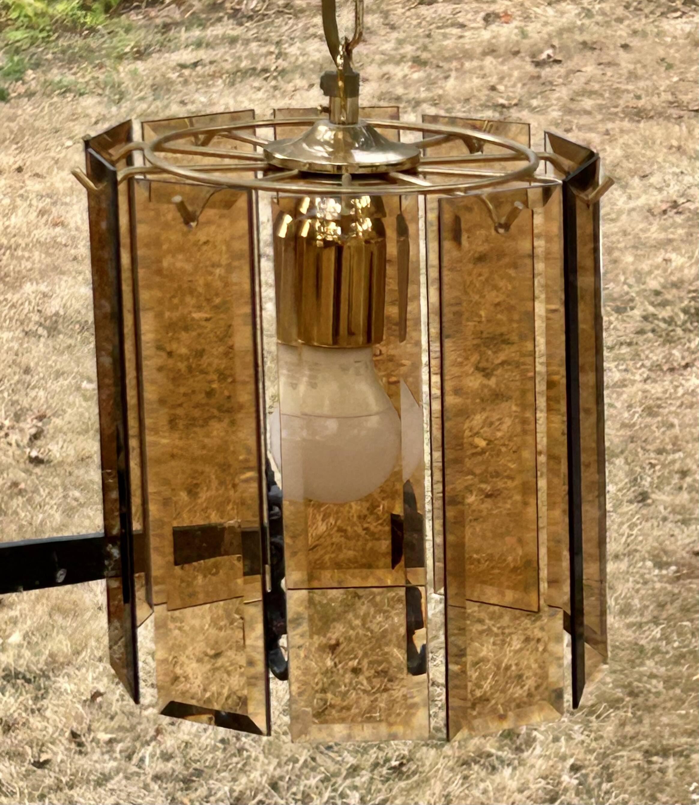 Suspension, smoked glass blade chandelier from the 1970s.