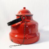 Vintage red enamelled metal kettle