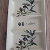 Plat de service 3 compartiments en céramique décor olives