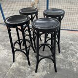 Set of 4 vintage bar stools in black wood