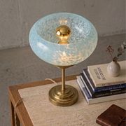 Vintage table lamp in blue Clichy glass & patinated brass