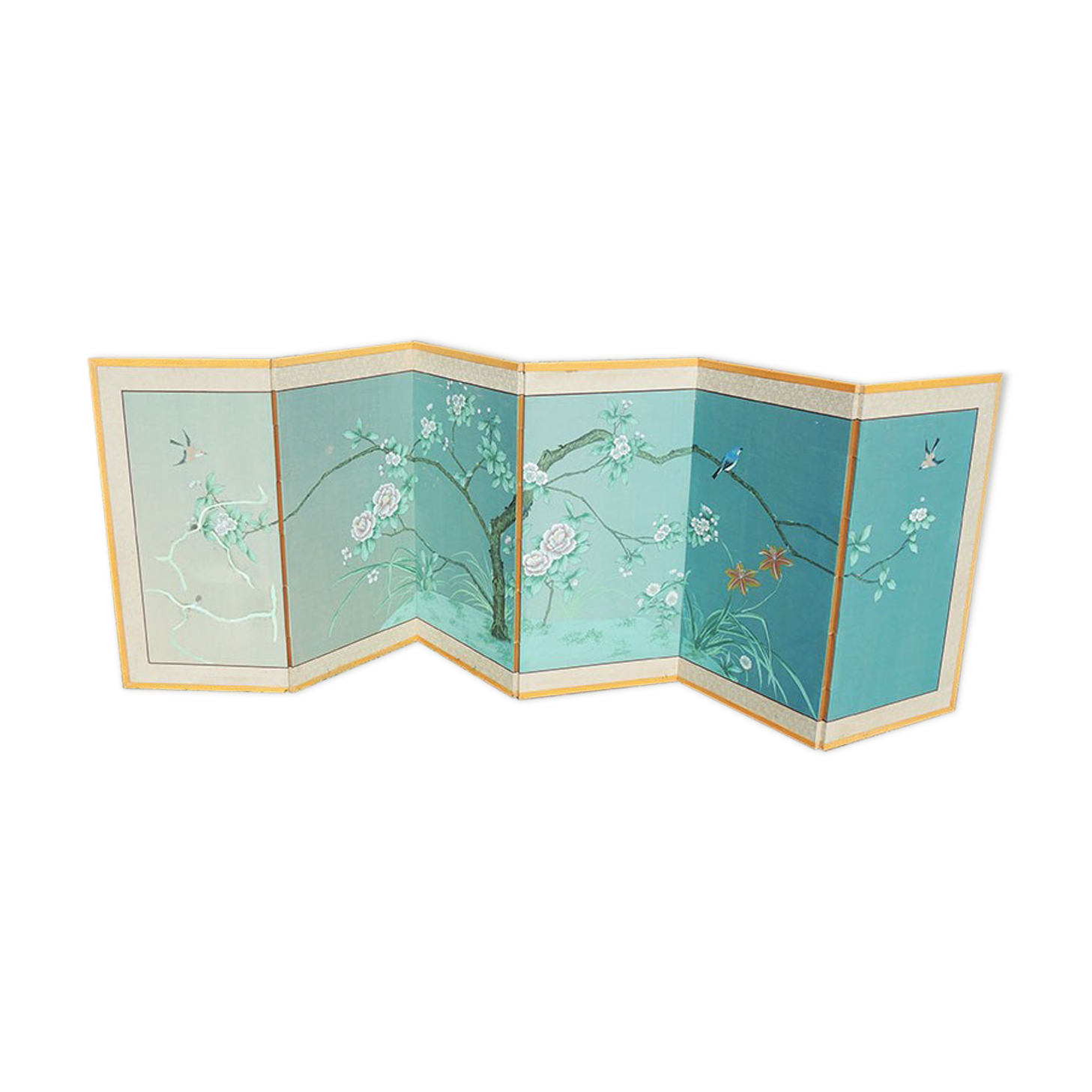 Screen chinese painted birds on branches