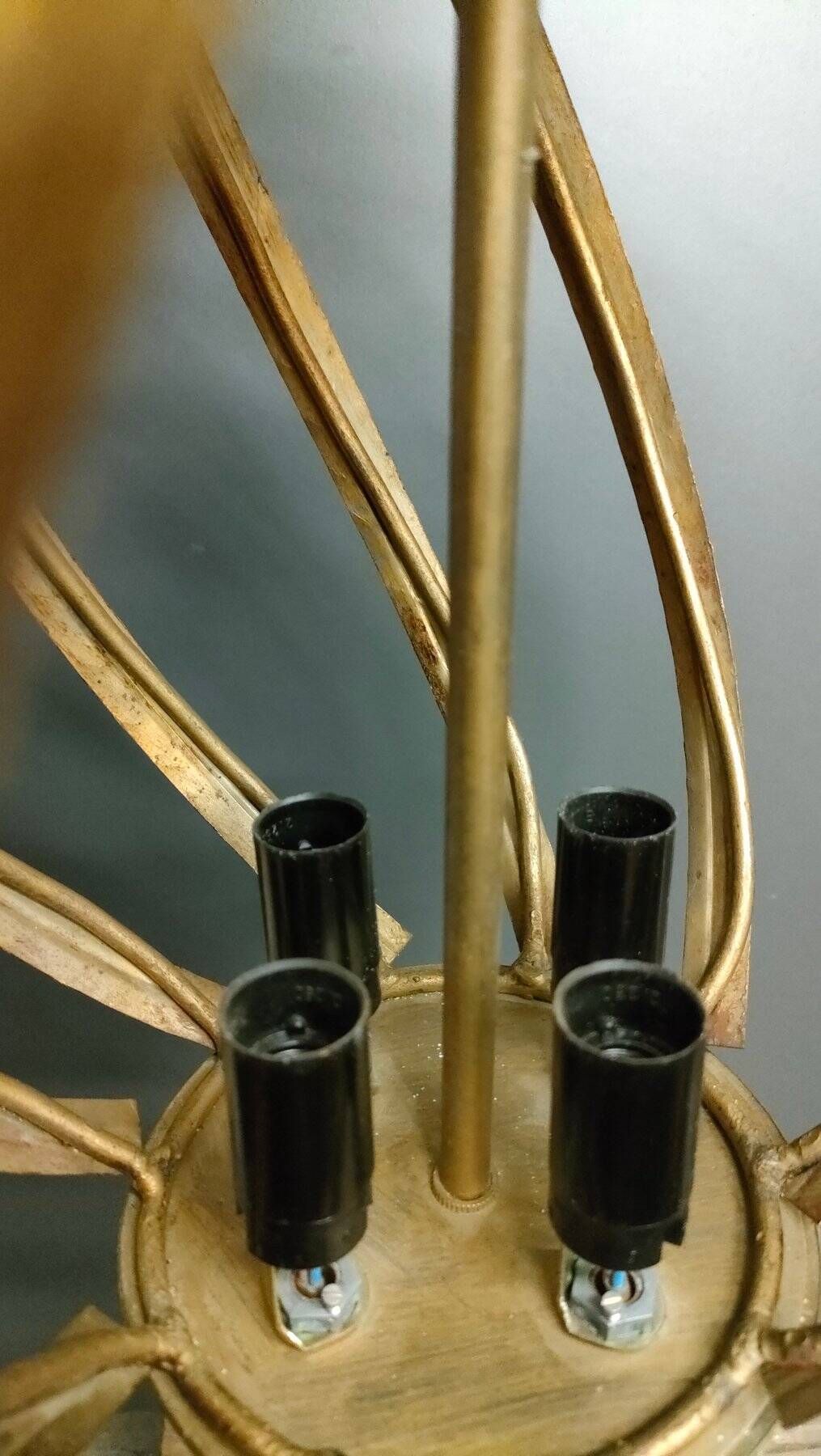 Large Italian Foliage Cage Chandelier - 1960s Art Crafts - Gold Metal