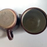 Paire de tasses déjeuners en grès de potier signé 1970