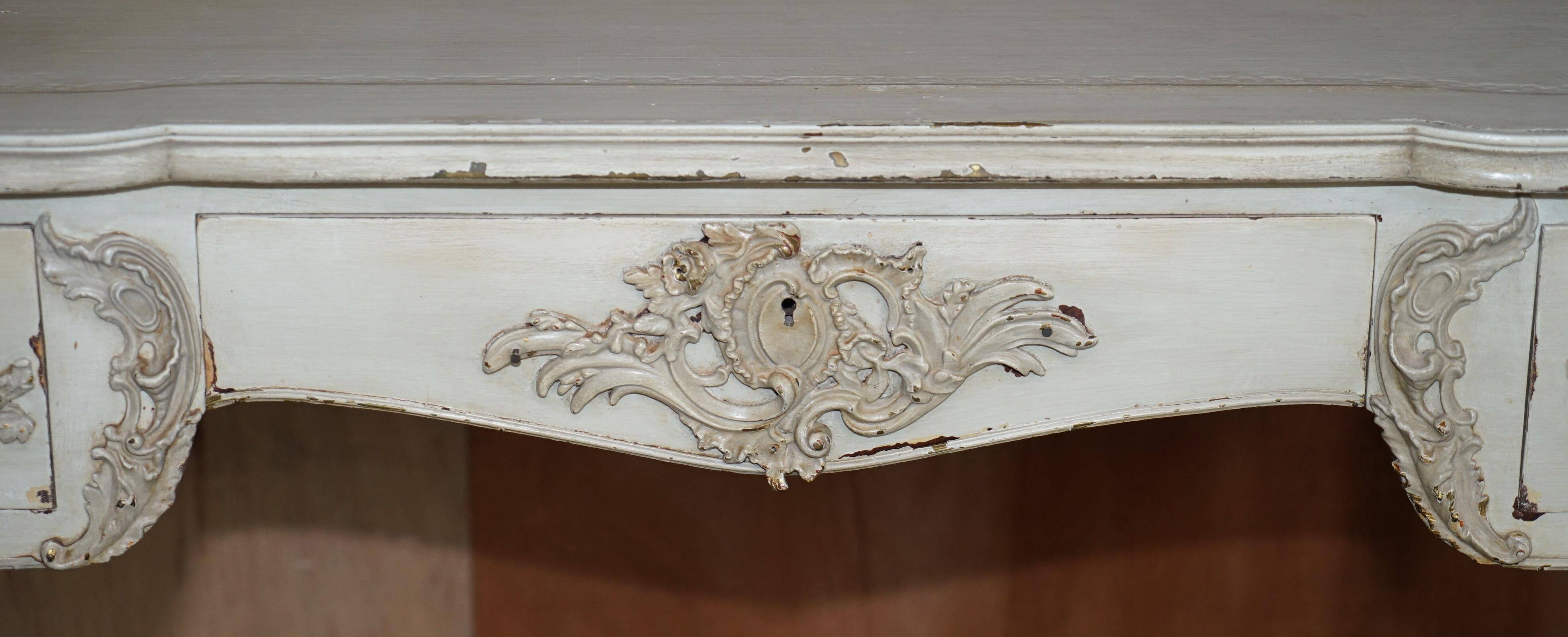 Antique Louis XV style flat desk painted with stool.