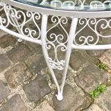 Garden furniture in white wrought iron and beveled glass early twentieth century
