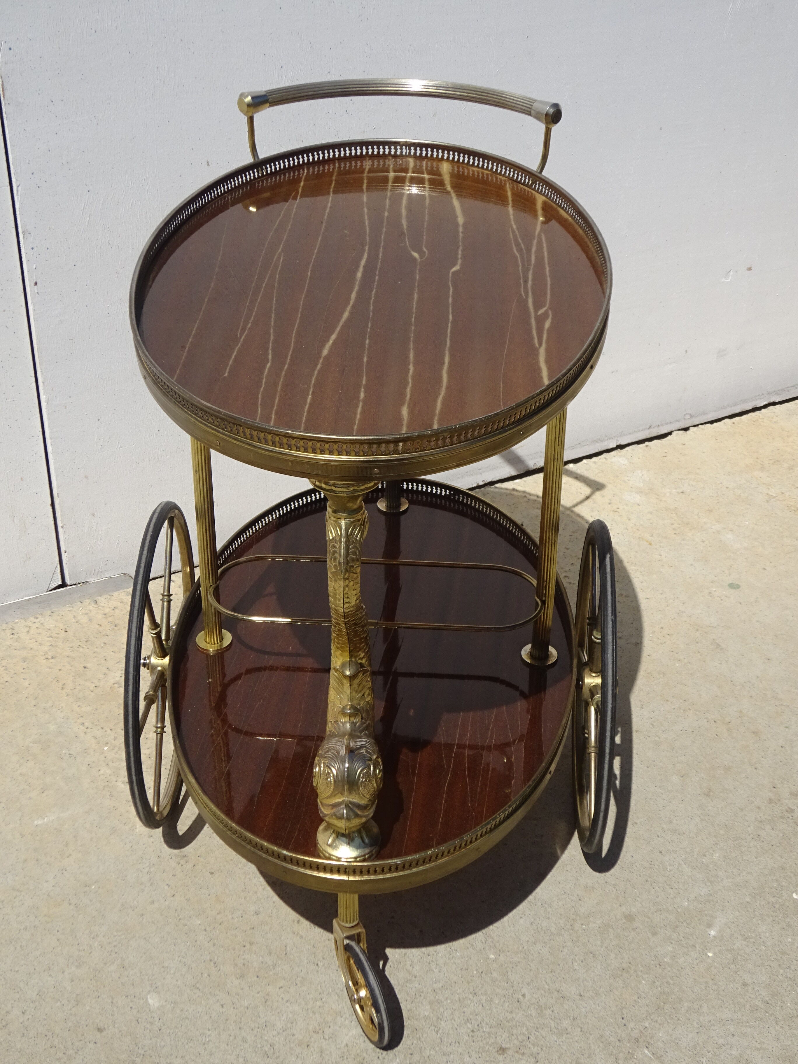 Double tray trolley in brass and formica