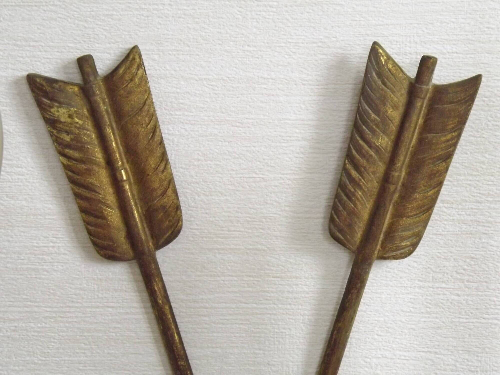 French Vintage Bronze Empire Arrow & Quiver Criss Cross Double Wall Sconces