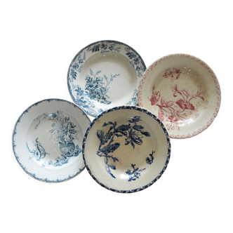 4 assiettes creuses terre de fer dépareillées