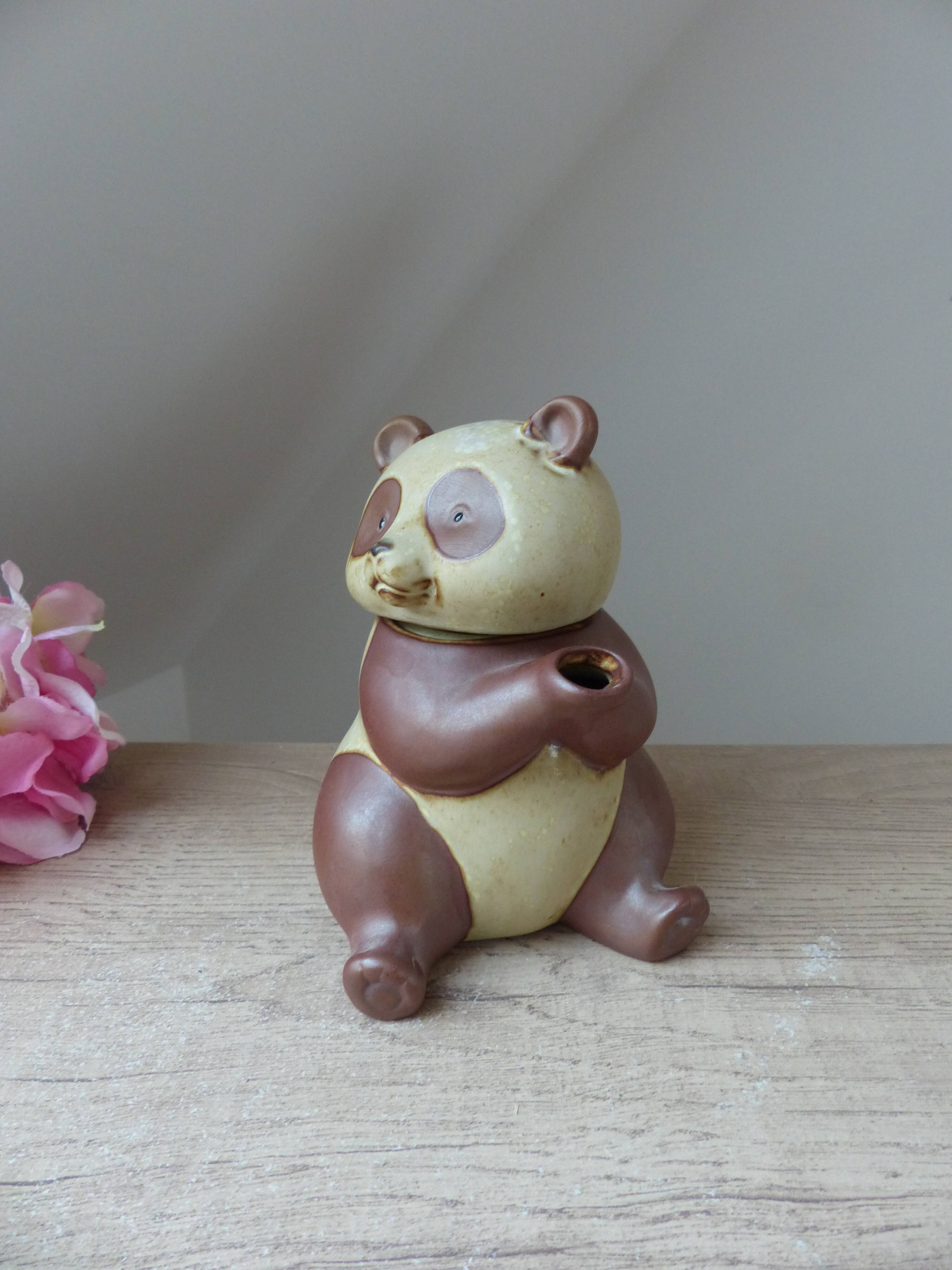 Vintage Authentic Zoomorphic Panda Teapot in Japanese Stoneware