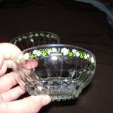 Set of 3 old glass bowls/cups decorated with small white flowers Materne rare