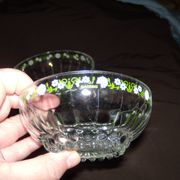 Set of 3 antique glass bowls/dishes decorated with small white flowers by Materne, rare.