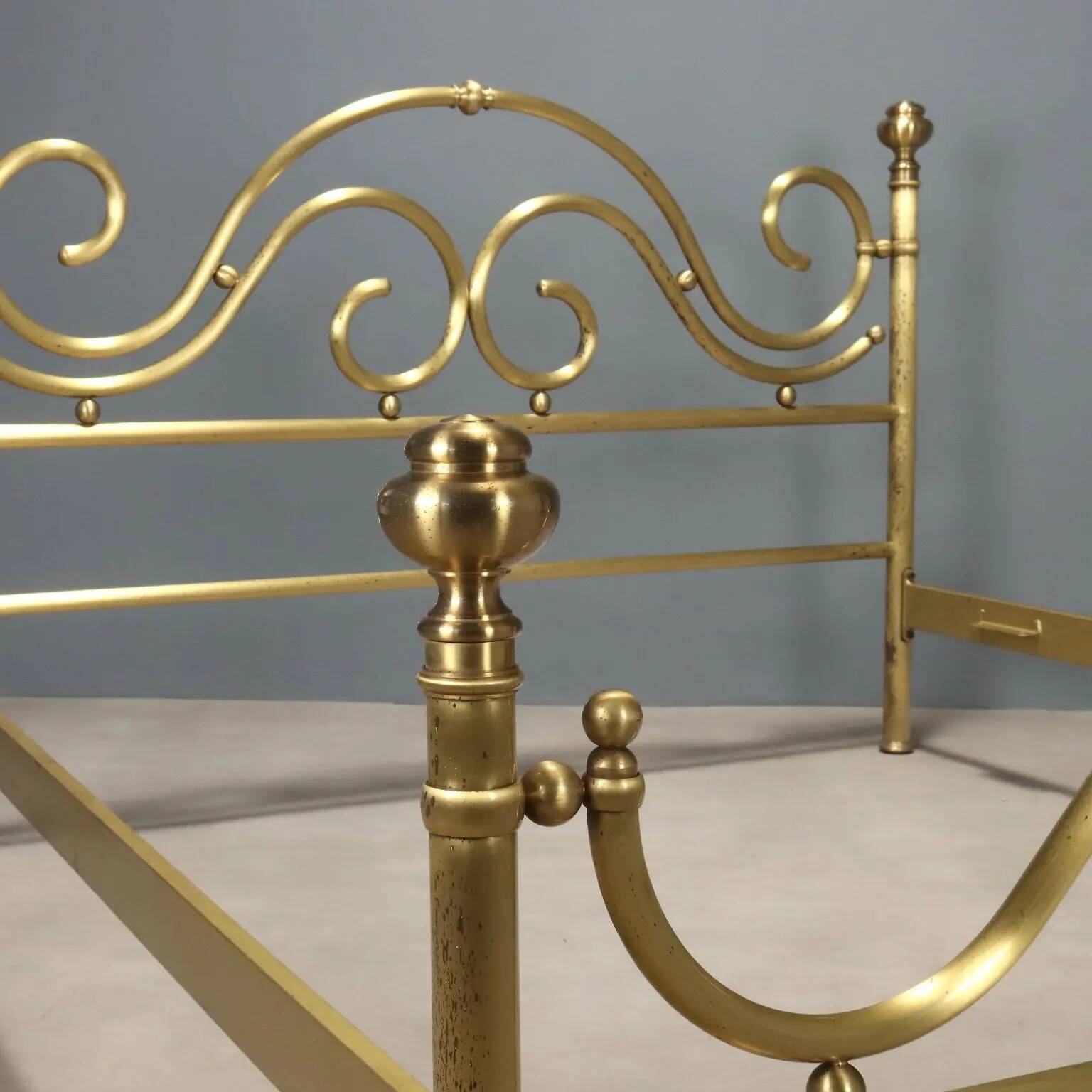Antique double bed with brass decorations, Italy, 20th century