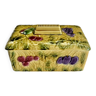 Old Art Deco sarreguemine fruit barbotine biscuit box