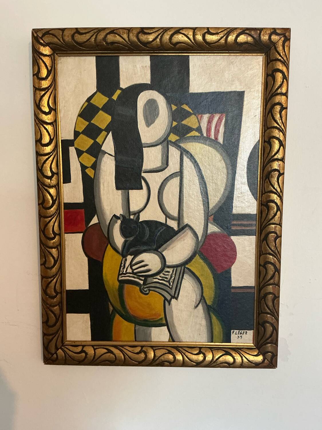Peinture de style cubiste – Signature – Huile avec ornement et cadre de