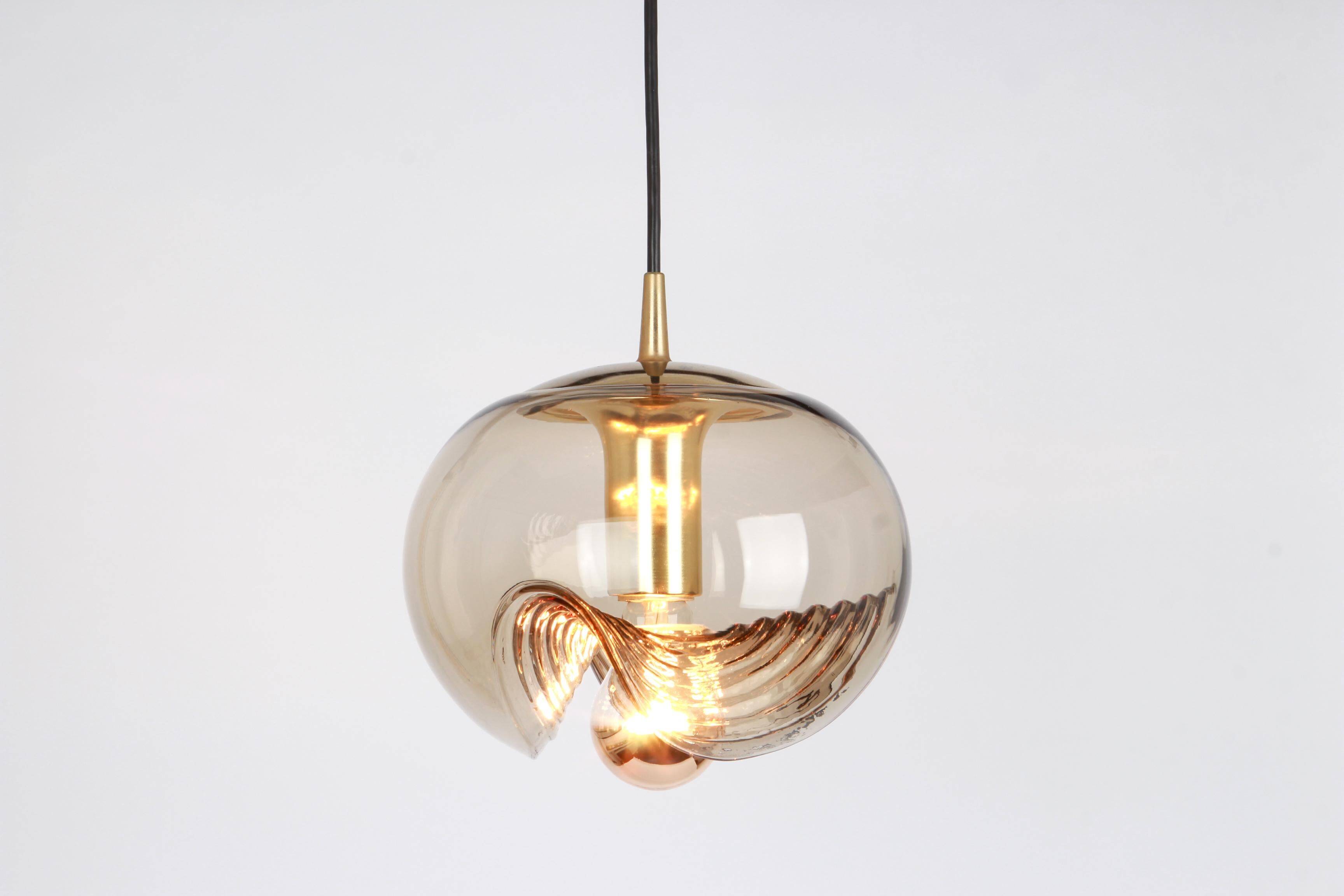 Large smoked glass pendant light by Peill & Putzler, Germany, 1970s.