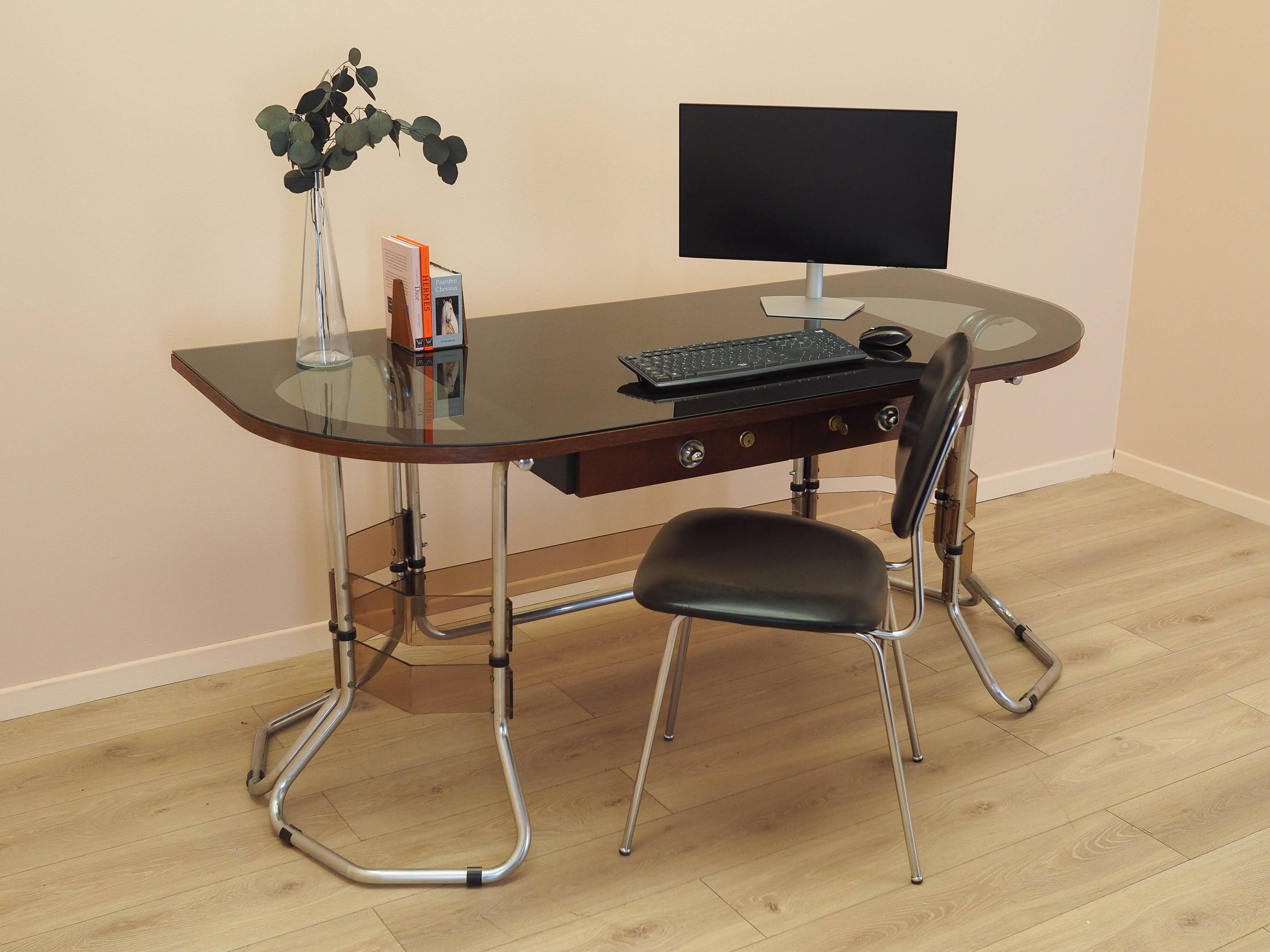 Mahogany desk, Italian design, 1980s, made in Italy