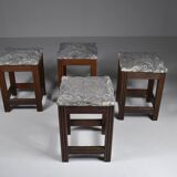 Tabourets vintage en pierre et bois x 4