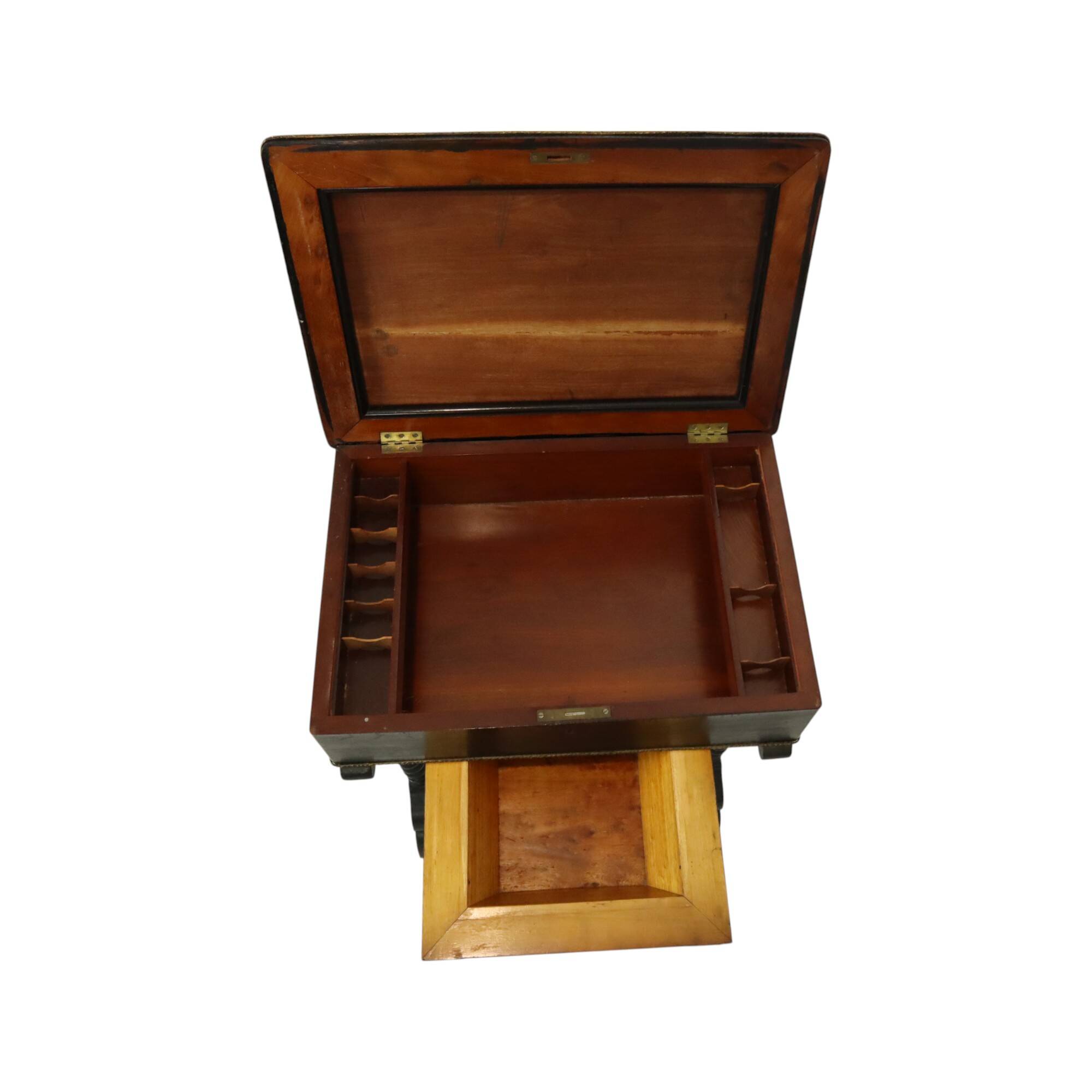 Black Lacquered Antique Sewing Table Side Table Mahogany 19th Century