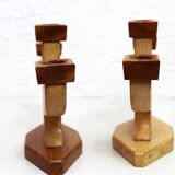 Paire de bougeoirs anthroposophiques en bois